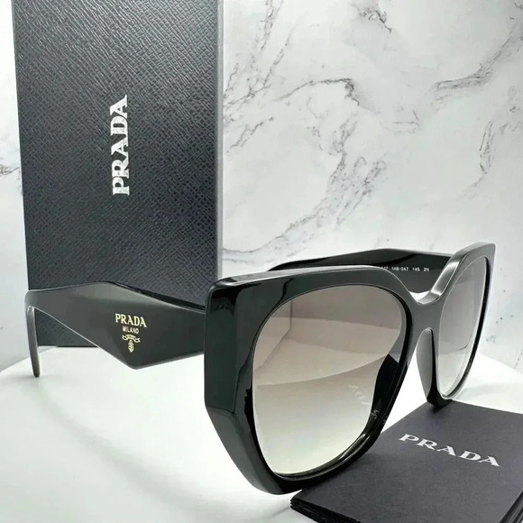 PRADA Sunglasses Symbole Gold Logo Black Authentic Square Cat Eye Oversized - Picture 9 of 16